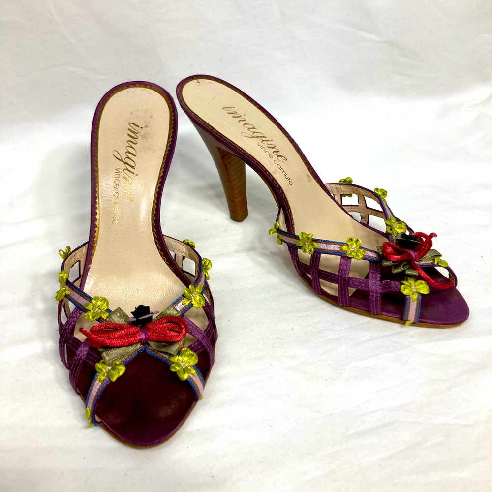 Imagine by Vince Camuto Purple Basketweave Multicolor Slide Sandal Heels, size 6